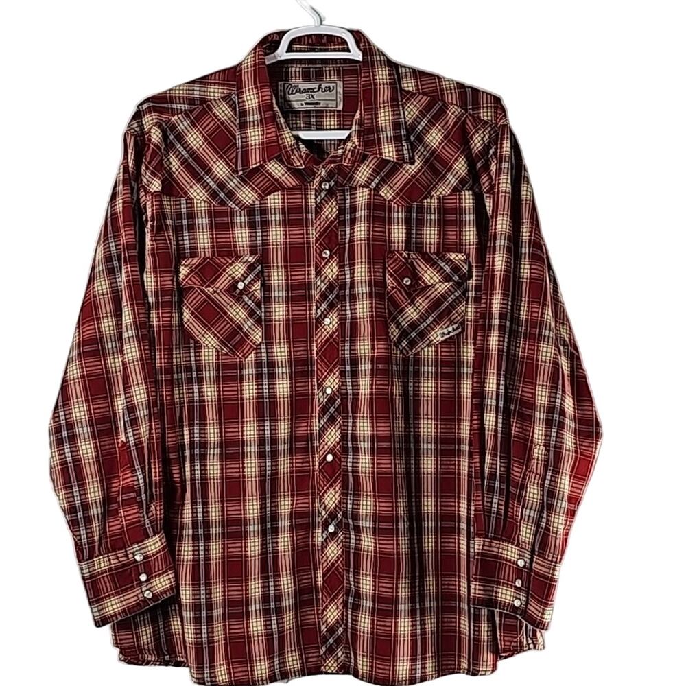 Wrangler Mens Sz 3X Plaid Pearl Snap Long Sleeve Western Rodeo Wrancher Shirt